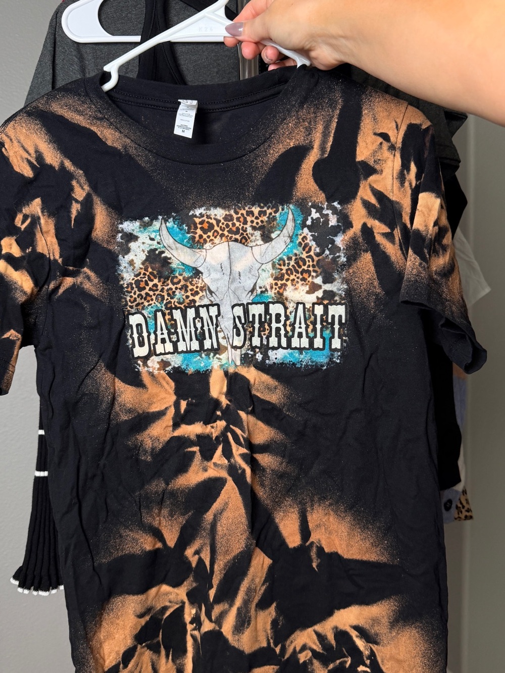 Bella Canvas Black Tee with Orange Bleach and Turquoise Accent